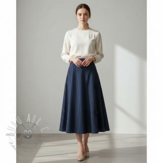 Wiskoza YARN DYED Stripes and flowers navy