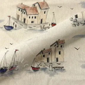 Tkanina dekoracyjna Linenlook Seaside House View digital print