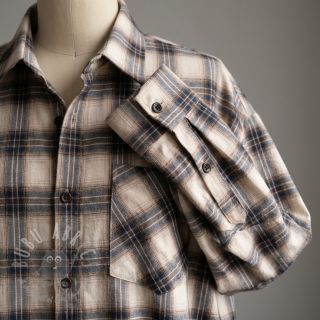 Bawełniana tkanina YARN DYED BRUSHED Check Tim beige