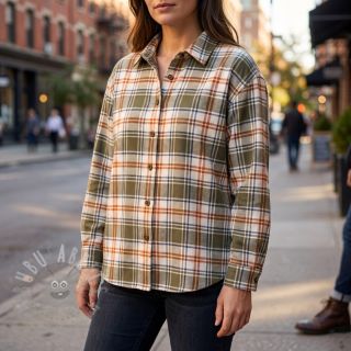 Bawełniana tkanina YARN DYED BRUSHED Check Mia olive