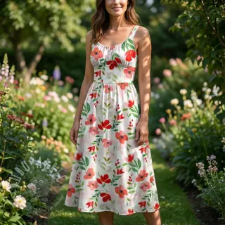 Wiskoza RADIANCE Flowers Conie red digital print