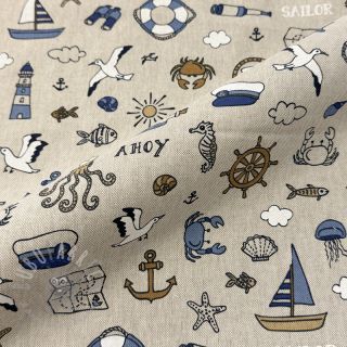 Tkanina dekoracyjna Linenlook premium Nautical Doodle