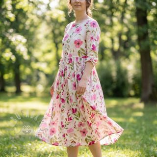 Wiskoza RADIANCE Flowers Conie pink digital print