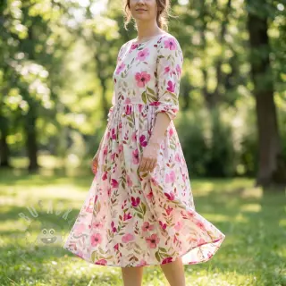 Wiskoza RADIANCE Flowers Conie pink digital print
