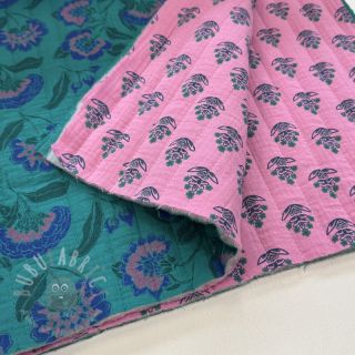 Muślin double gauze STEPPED Flowers petrol