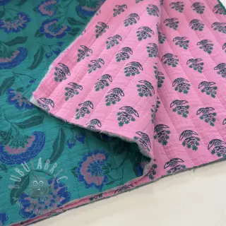 Muślin double gauze STEPPED Flowers petrol