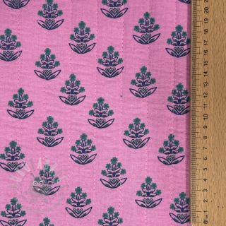 Muślin double gauze STEPPED Flowers petrol