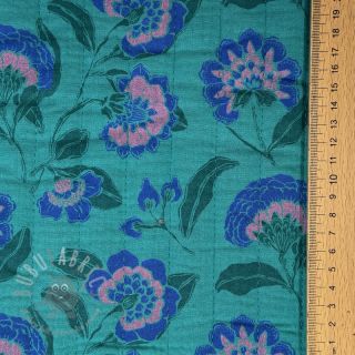 Muślin double gauze STEPPED Flowers petrol
