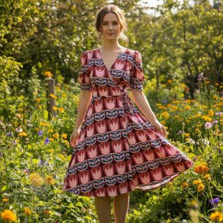 Wiskoza ECOVERO Flowers Celia burgundy