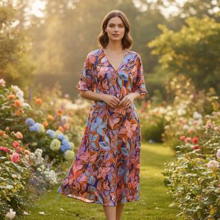 Bawełniana tkanina VISCOSE Flowers dark petrol