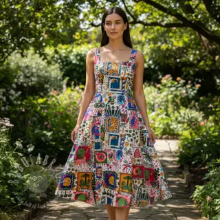 Bawełniana tkanina SATIN Summer patchwork digital print