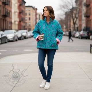 Muślin double gauze STEPPED Flowers petrol