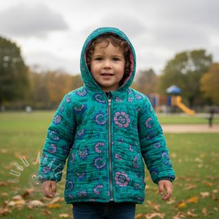 Muślin double gauze STEPPED Flowers petrol