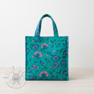 Muślin double gauze STEPPED Flowers petrol