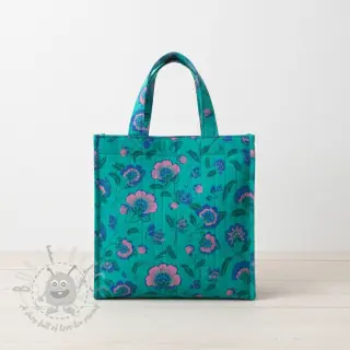 Muślin double gauze STEPPED Flowers petrol