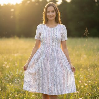 Muślin double gauze Leaves in stripes digital print ORGANIC