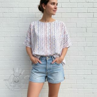 Muślin double gauze Leaves in stripes digital print ORGANIC