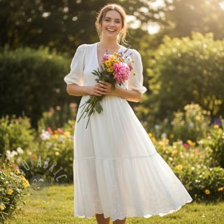 Muślin double gauze BORDER Helene white