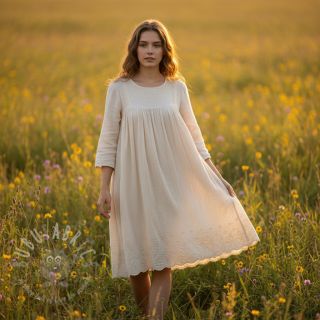 Muślin double gauze BORDER Helene natural