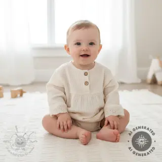 Muślin double gauze BORDER Helene natural