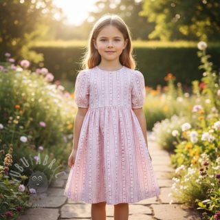 Muślin double gauze Flowers check pink digital print