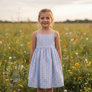 Muślin double gauze Flowers check blue digital print