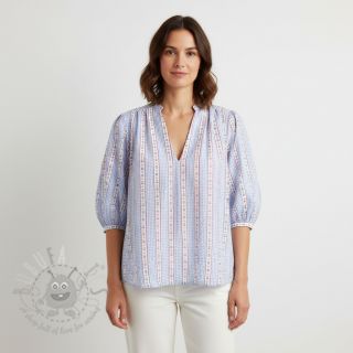 Muślin double gauze Flowers check blue digital print