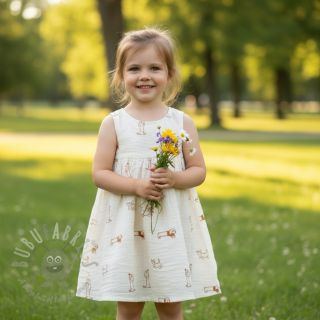 Muślin double gauze EMBROIDERY Dogs ecru