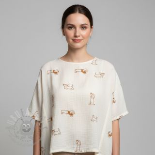 Muślin double gauze EMBROIDERY Dogs ecru