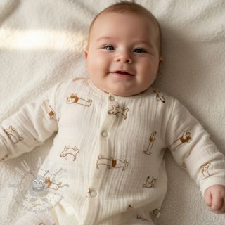 Muślin double gauze EMBROIDERY Dogs ecru