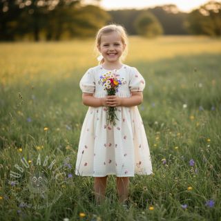 Muślin double gauze EMBROIDERY Fruit natural peach