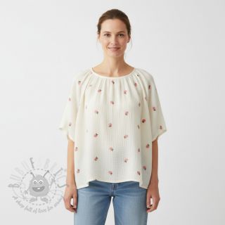 Muślin double gauze EMBROIDERY Fruit natural peach