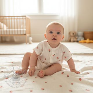 Muślin double gauze EMBROIDERY Fruit natural peach