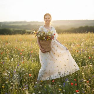 Muślin double gauze EMBROIDERY Fruit natural yellow