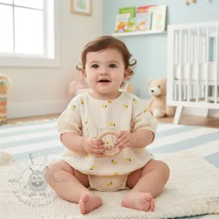 Muślin double gauze EMBROIDERY Fruit yellow SIMPLY NATURAL