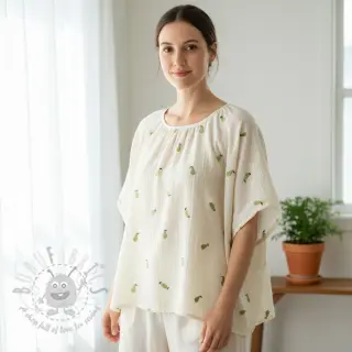 Muślin double gauze EMBROIDERY Fruit green SIMPLY NATURAL