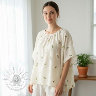 Muślin double gauze EMBROIDERY Fruit natural green