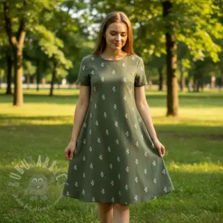 Muślin double gauze EMBROIDERY Cactus green