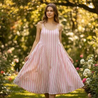 Muślin double gauze YARN DYED Stripe in stripe pink