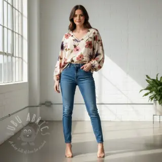 Bawełniana tkanina VISCOSE Flowers offwhite digital print