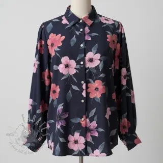 Bawełniana tkanina VISCOSE Flowers navy digital print