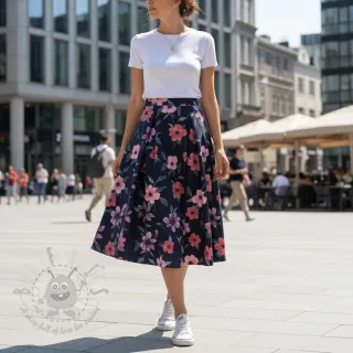 Bawełniana tkanina VISCOSE Flowers navy digital print