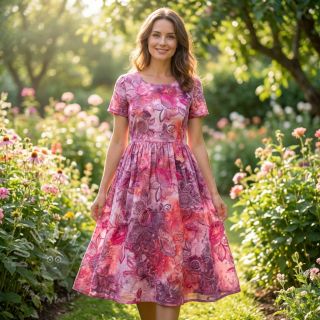 Bawełniana tkanina TIE DYE EMBROIDERY Flora design D