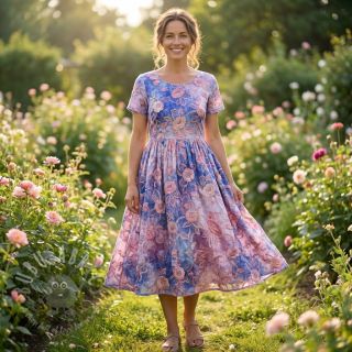 Bawełniana tkanina TIE DYE EMBROIDERY Flora design C