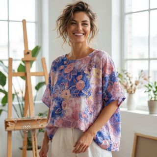 Bawełniana tkanina TIE DYE EMBROIDERY Flora design C