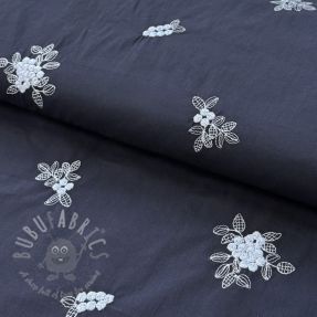 Bawełniana tkanina VOILE EMBROIDERY Flowers navy