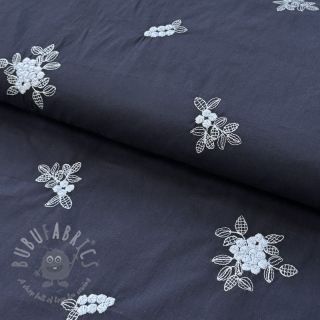 Bawełniana tkanina VOILE EMBROIDERY Flowers navy