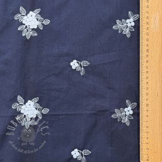 Bawełniana tkanina VOILE EMBROIDERY Flowers navy
