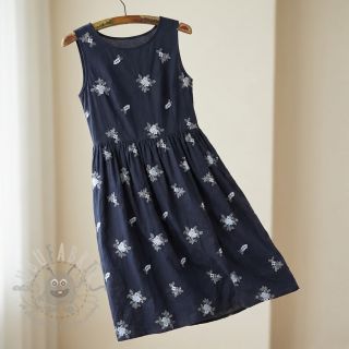 Bawełniana tkanina VOILE EMBROIDERY Flowers navy