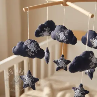 Bawełniana tkanina VOILE EMBROIDERY Flowers navy